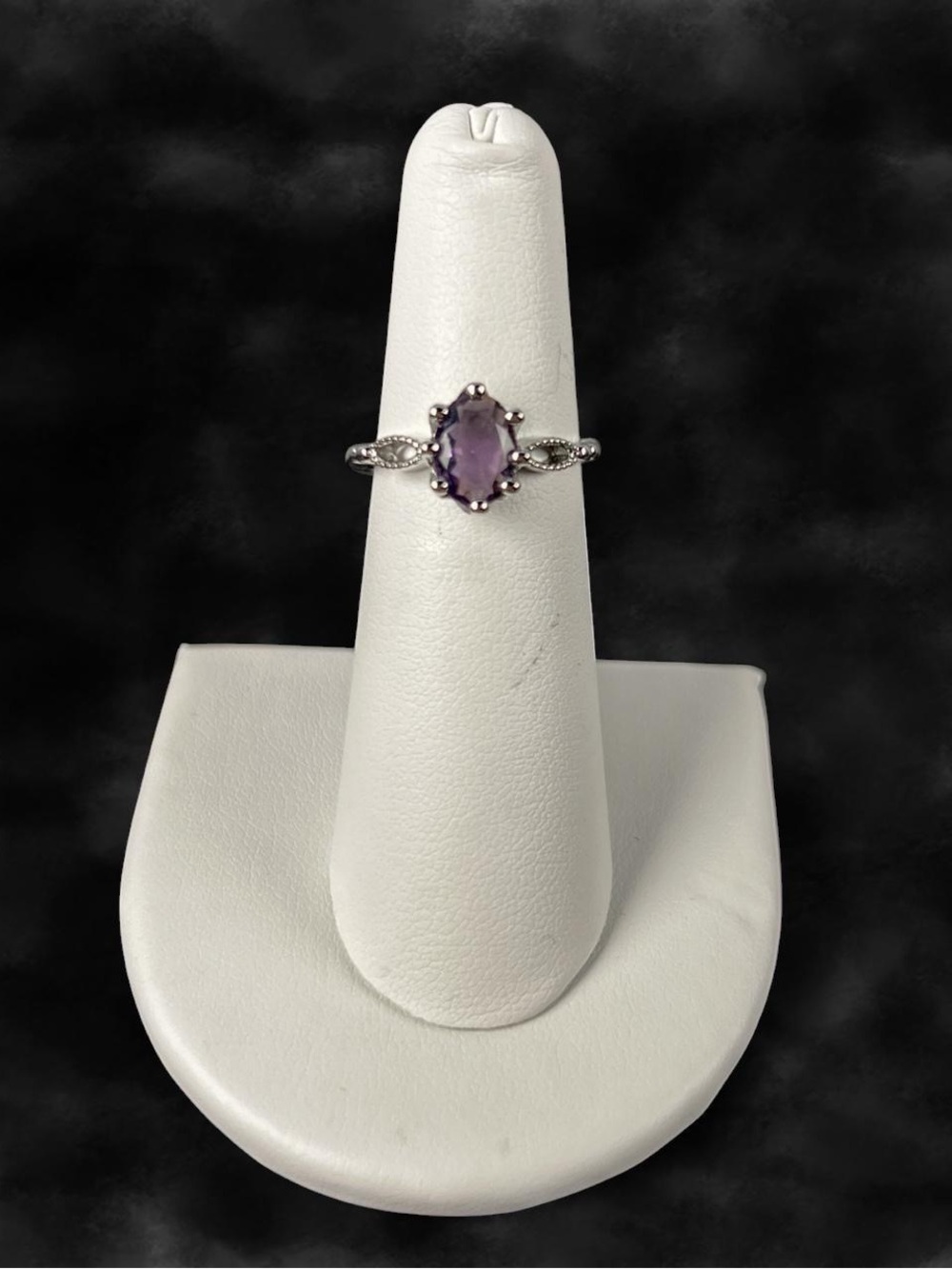 Purple Amethyst Style Sterling Silver Oval Filigree Ring Size 6 Adjustable